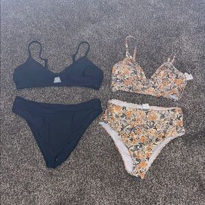 Women’s Floral High-Waist Bikini Set and Solid Black Bikini Set
